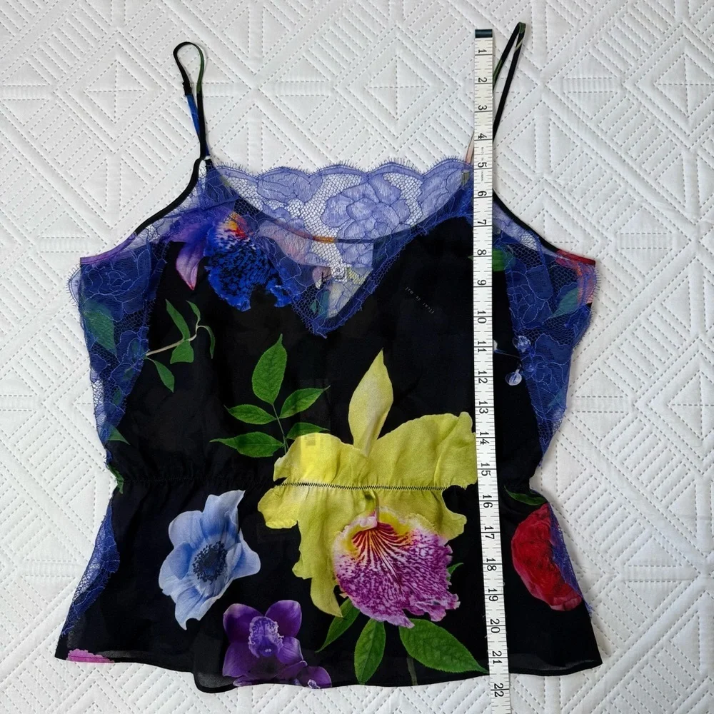 Fleur du Mal Black Floral Camisole With Blue Lace Size M - Picture 5 of 11